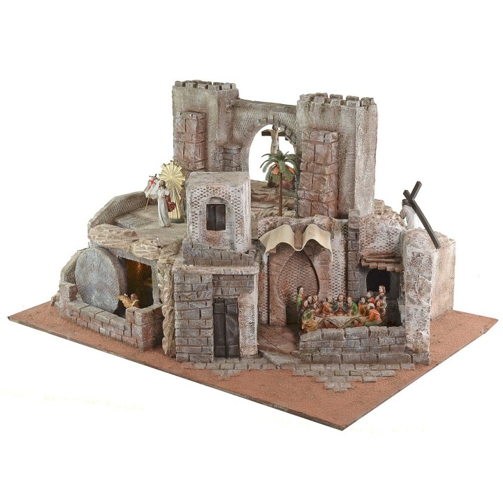 Pesebre de Pascua iluminado completo con estatuas de 75x52x42,5