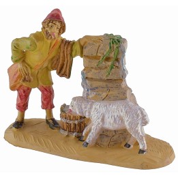Pastor en la fuente con cordero 8 cm en pvc