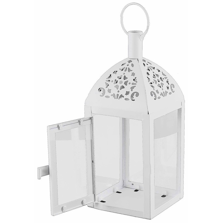 White metal lantern with worked dome 10x10x30 cm h