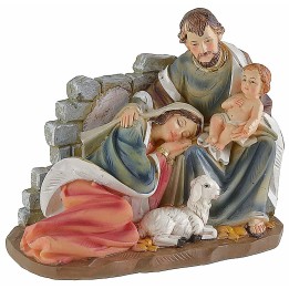 Gruppo Natività in resina con Madonna sdraiata cm 14x7,5x11,6 h