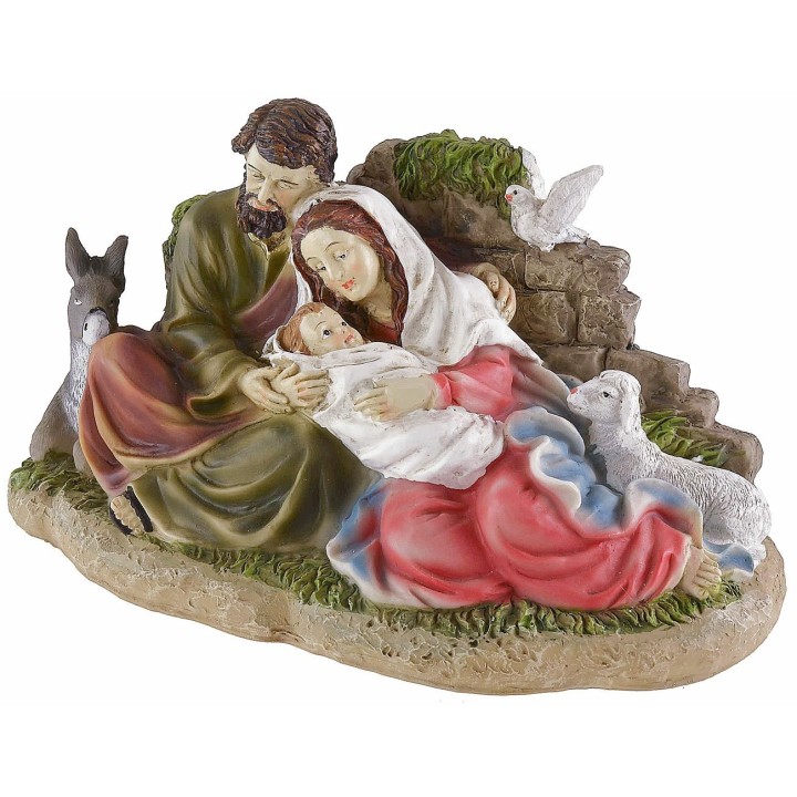 Nativity group in resin with sheep and donkey 26.5x13x17 cm h