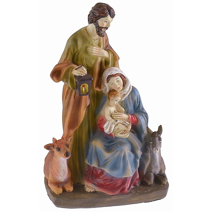 Resin nativity scene with ox and donkey 13x9x20.5 cm h