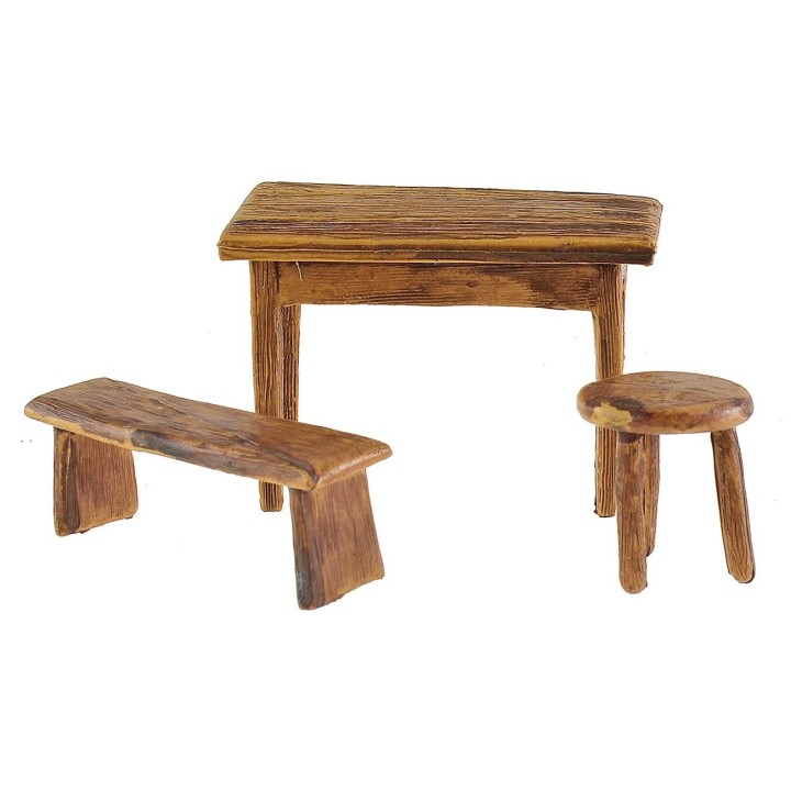 Mesa con banco y taburete Landi Moranduzzo para figuritas de 10