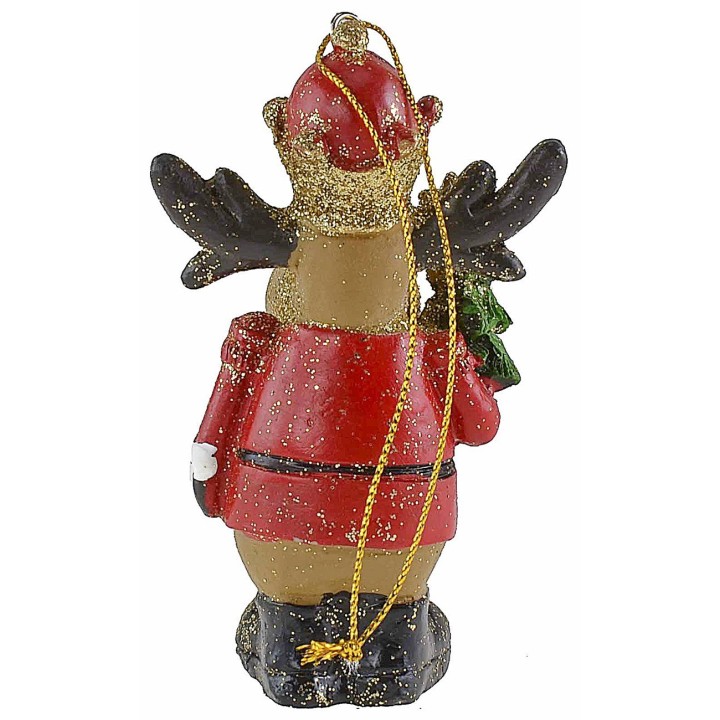 Reindeer hanger with red hat in resin 9.3 cm h