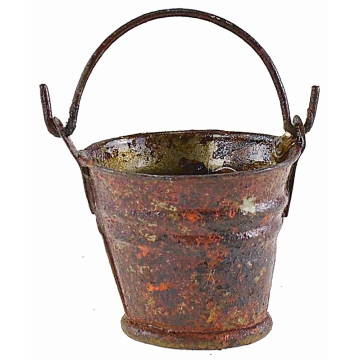 Rusty metal bucket h 2.8 cm with handle h 4.5 cm