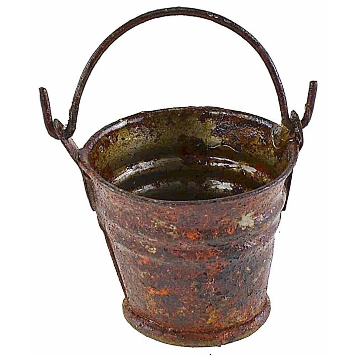 Rusty metal bucket h 2.8 cm with handle h 4.5 cm