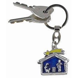 Metal key ring with hut and Nativity