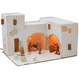 Pesebre árabe iluminado completo con figuritas de 40,5x31x26,5 cm de altura