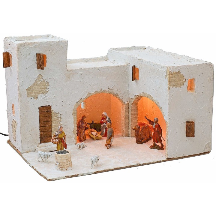 Pesebre árabe iluminado completo con figuritas de 40,5x31x26,5 cm de altura