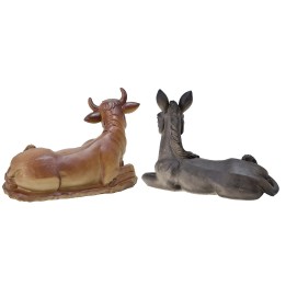 Set de buey y burro sentados en resina para estatuas de 20 cm