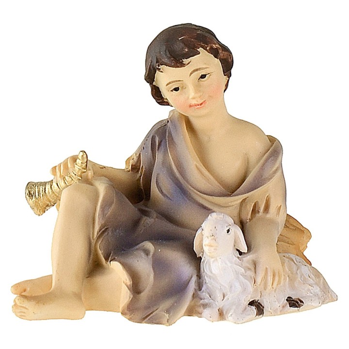 Fanciullo seduto con agnello serie 12 cm in resina