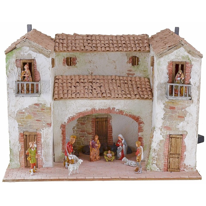 Stucco farmhouse with working lit fireplace complete with