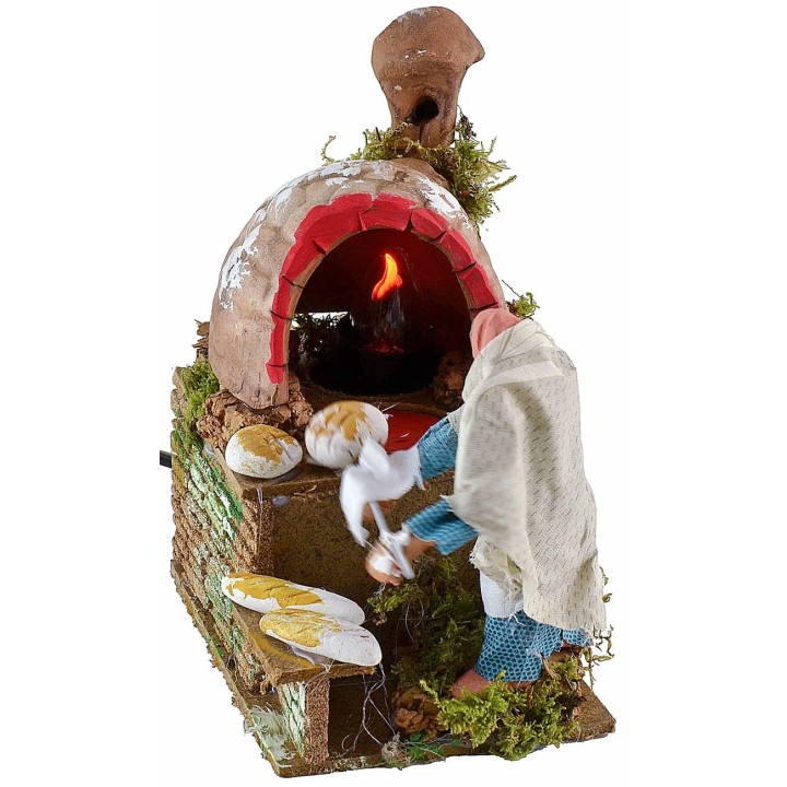 Baker in motion with fire light
