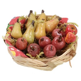 Cesta de mimbre con frutas surtidas de cera ø 4,5x2,2 h cm