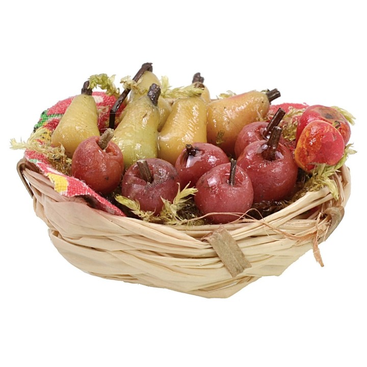 copy of Wicker basket with assorted fruit in wax ø 4,5x2,2 h cm
