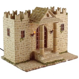 Resin castle with illuminated towers, dimensions 31x25x24.5 cm