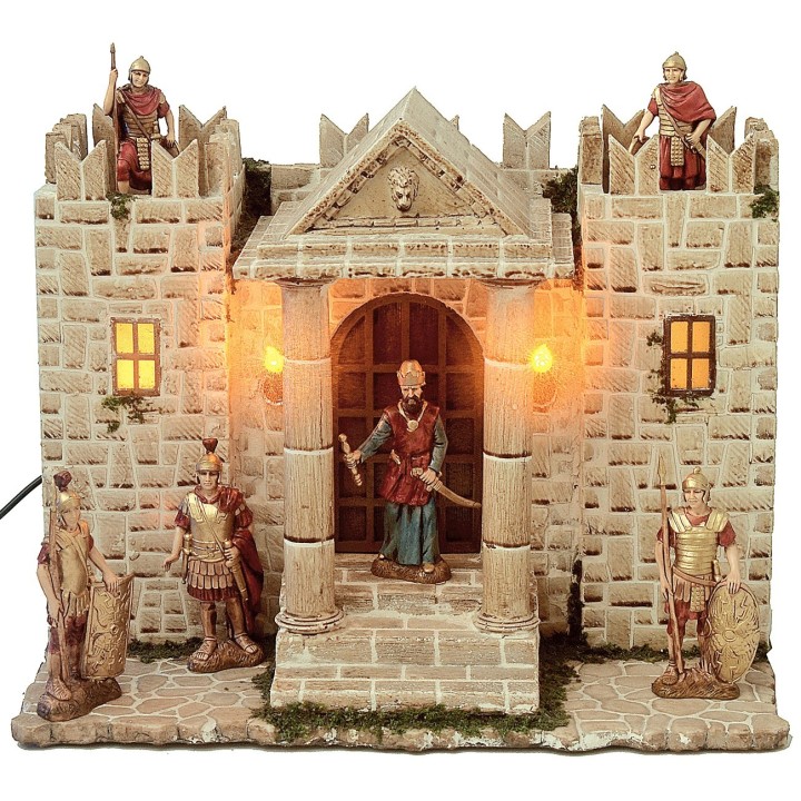 Castello in resina con torri illuminato cm 31x25x24,5 h