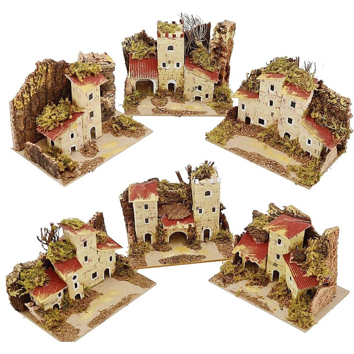 Set of 6 nativity scene houses 15x10x10 cm h