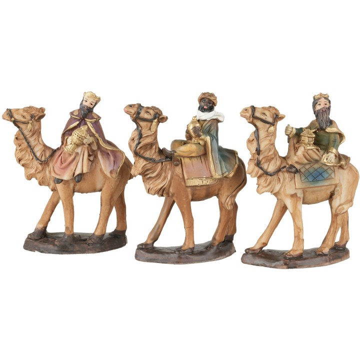 Set tres Reyes Magos en camello 10 cm en resina
