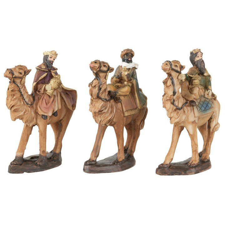 Set tres Reyes Magos en camello 10 cm en resina