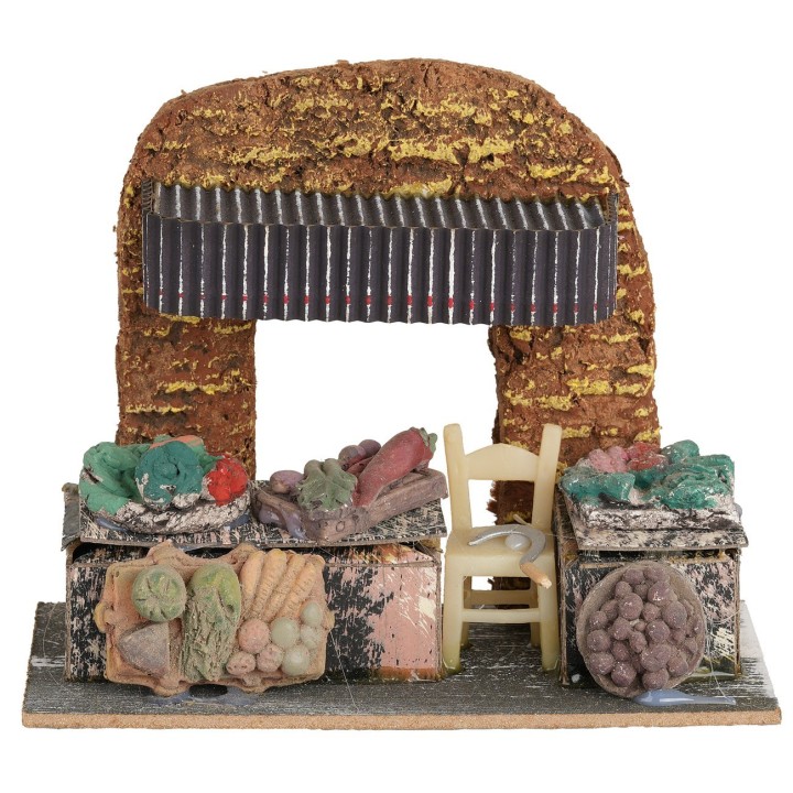 Fruit vendor's shop in resin, 15x8x12.5 cm (h)
