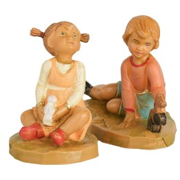 Due bambini con giochi serie 12 cm Fontanini