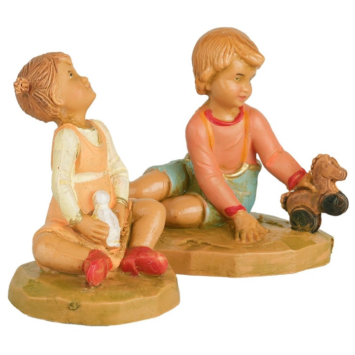 Due bambini con giochi serie 12 cm Fontanini