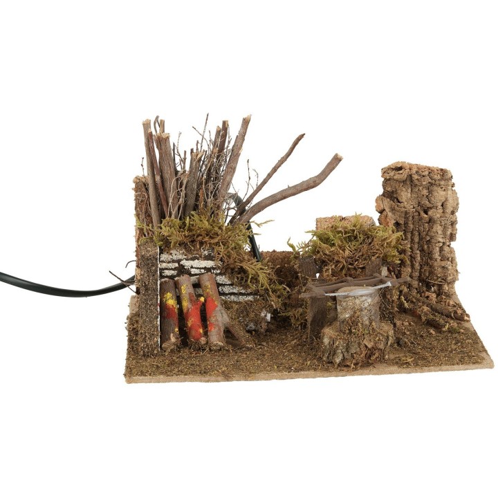 "Functioning fire with a lumberjack setting"