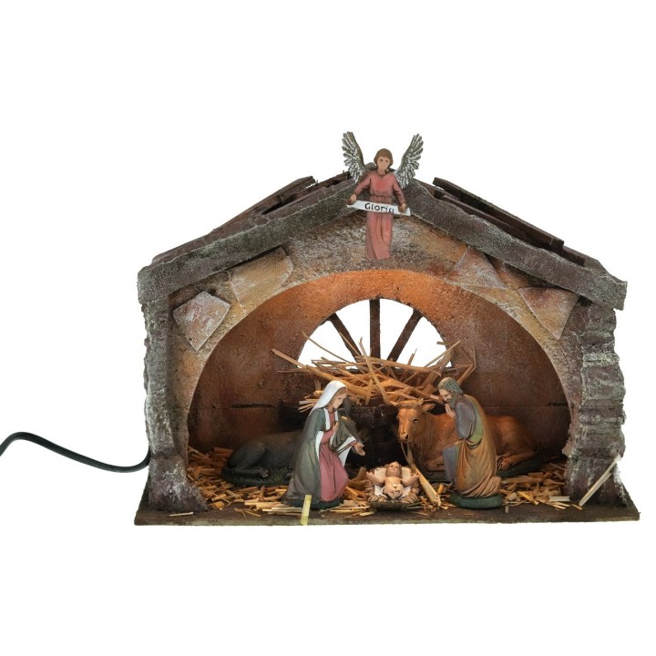Polystyrene hut illuminated with Nativity series 10 cm Landi