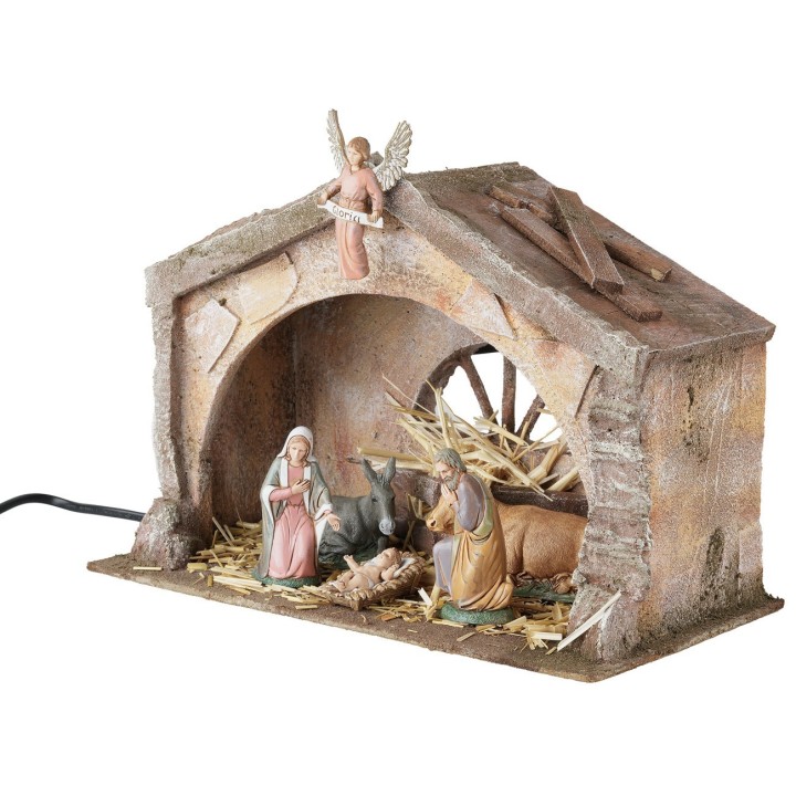 Cabaña de poliestireno iluminada con Natividad serie 10 cm