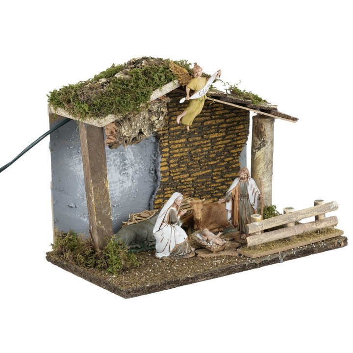 Illuminated hut with Landi Moranduzzo Nativity series 10 cm
