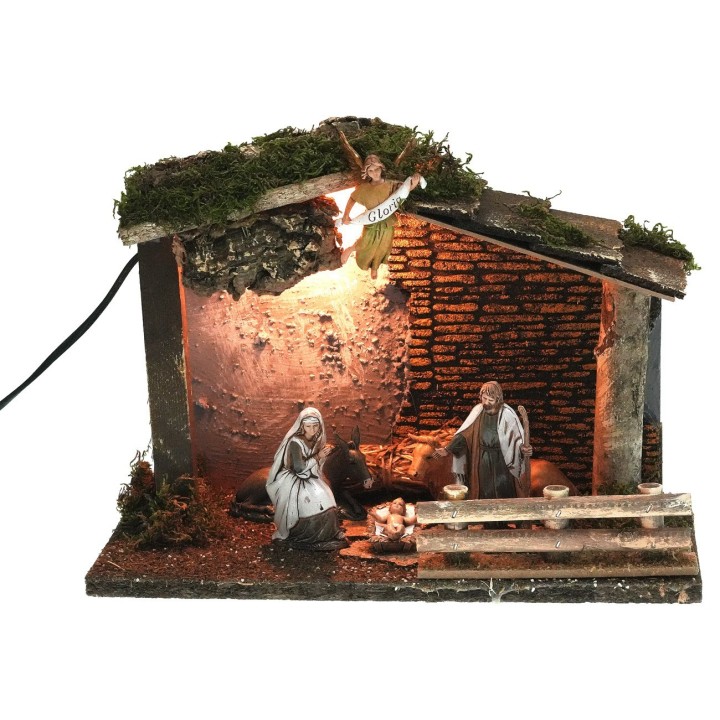 Capanna illuminata con Natività serie Landi Moranduzzo 10 cm