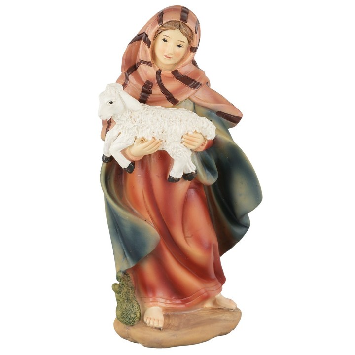 Donna con agnello in resina 20 cm