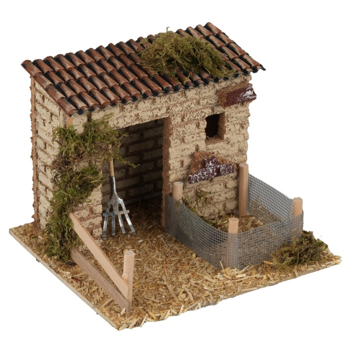 Barn with enclosure for animals 14x16x11.5 cm