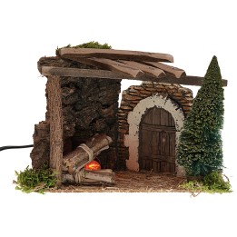Fuoco funzionante con porticato e arco cm 24x13x16 h