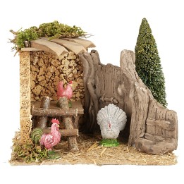 Gallinero con animales de corral cm 18x14x14 h