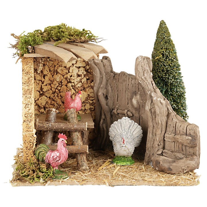 Pollaio con animali da cortile cm 18x14x14 h