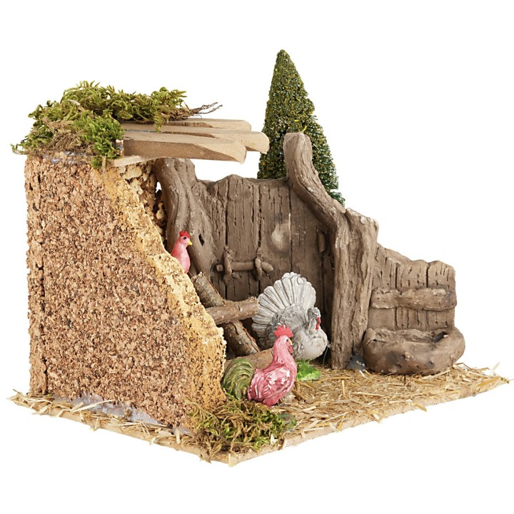 Gallinero con animales de corral cm 18x14x14 h