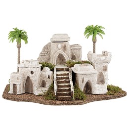 Villaggio palestinese con palme e scalinata cm 36x26x19 h per