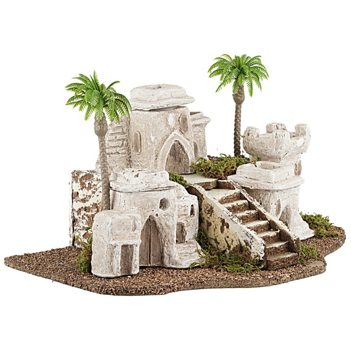 Villaggio palestinese con palme e scalinata cm 36x26x19 h per
