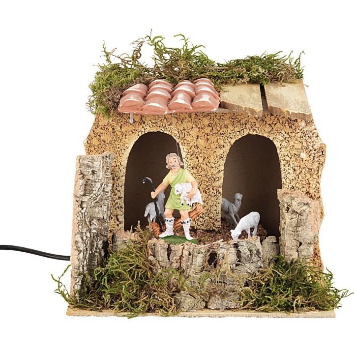 Setting with shepherd and moving sheep