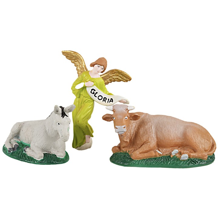 Donkey ox and Angel Gloria Set for Nativity Scene