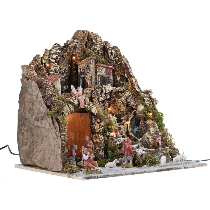 Presepe illuminato con cascata e fontana funzionante completo