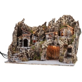 Presepe illuminato con forno e cascata funzionante cm