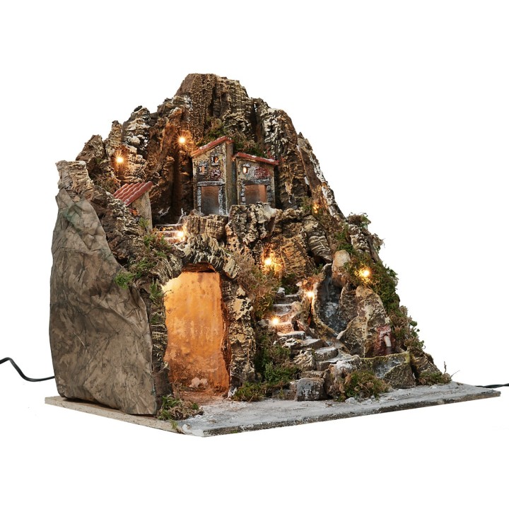 Presepe illuminato con cascata e fontana funzionante cm