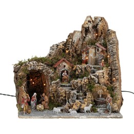 Presepe illuminato con fontana funzionante completo di statue