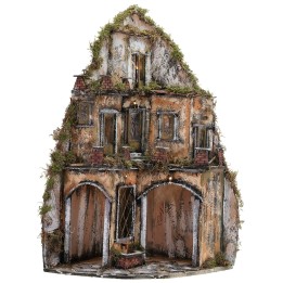 Neapolitan nativity scene illuminated at an angle with a fountain cm 43x43x82