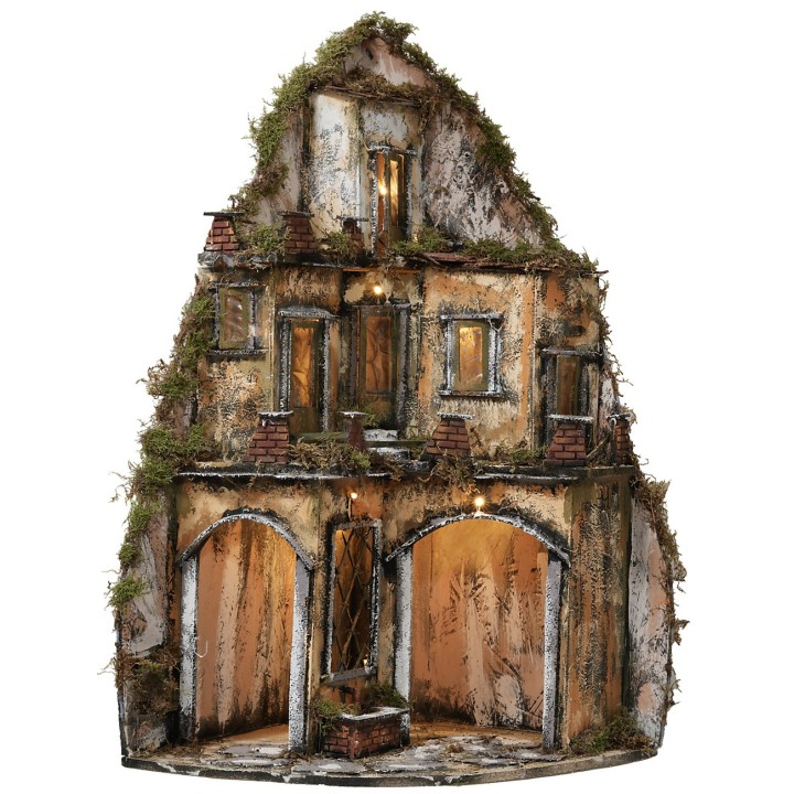 Presepe napoletano illuminato ad angolo con fontana cm 43x43x82