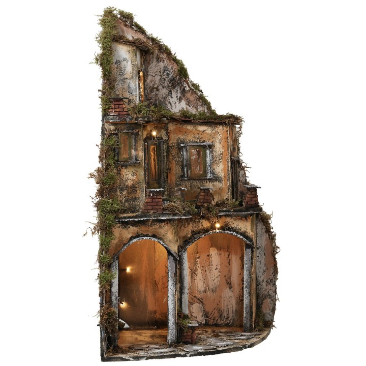 Presepe napoletano illuminato ad angolo con fontana cm 43x43x82