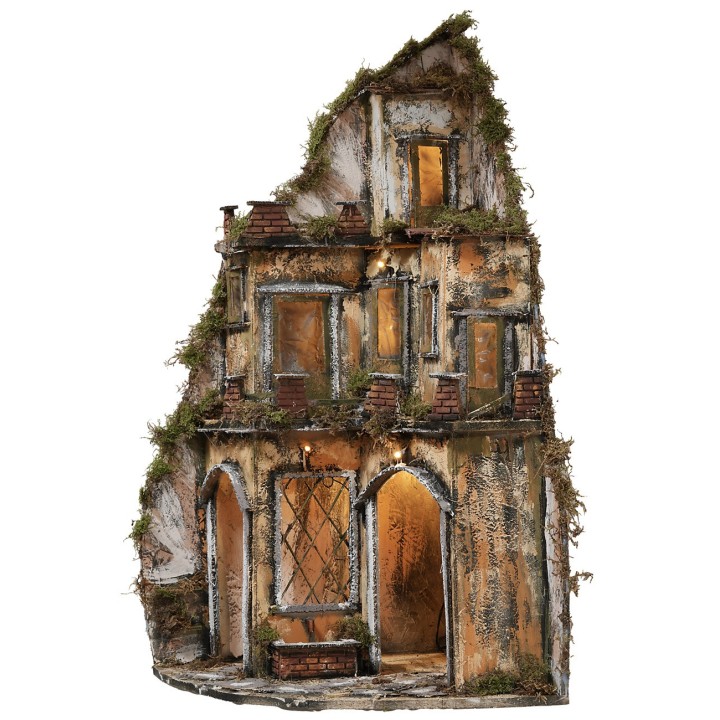 Presepe napoletano illuminato ad angolo con fontana cm 43x43x82